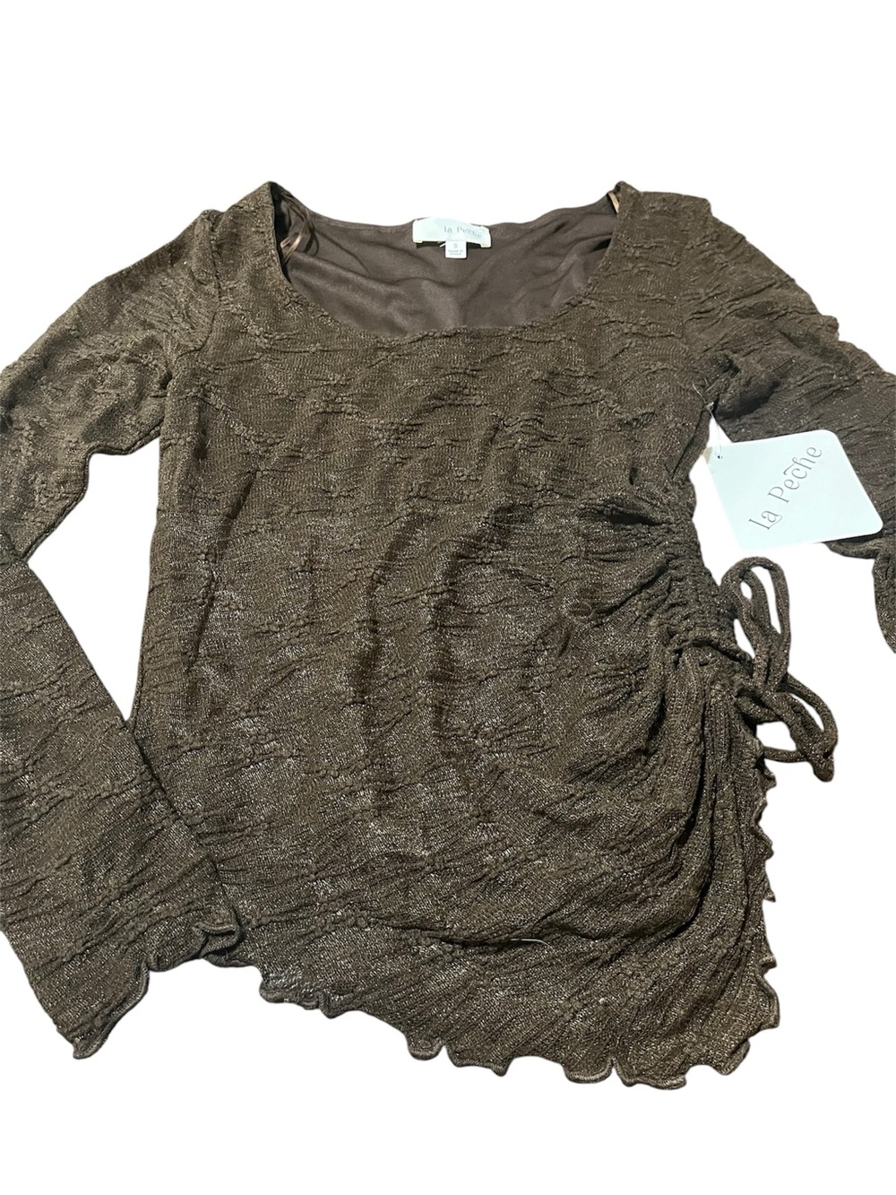 La Peche Women’s Brown Lace Long Sleeve Top